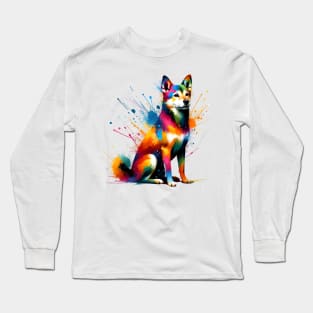 Taiwan Dog in Vivid Abstract Splash Art Style Long Sleeve T-Shirt